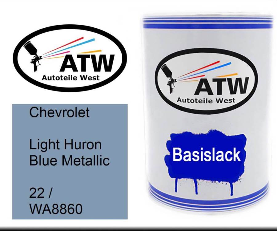 Chevrolet, Light Huron Blue Metallic, 22 / WA8860: 500ml Lackdose, von ATW Autoteile West.